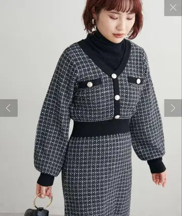 natural couture madoka 금장 버튼 트위드 니트 원피스