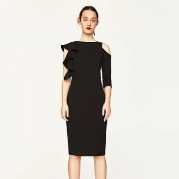 ZARA 비대칭 디자인 타이트 원피스 블랙 M 프릴
