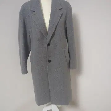 GU 그레이 롱 코트 노치드 라펠 투버튼