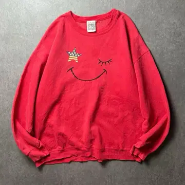 USA제 맨투맨 스마일 윙크 아메카지 스트릿 빨간색 레드 L