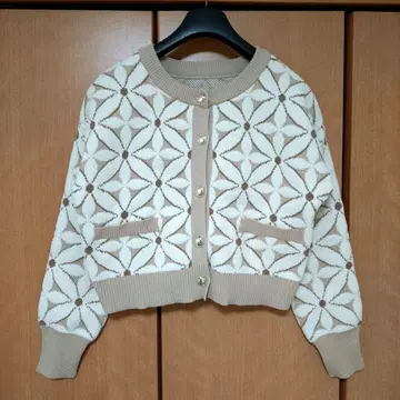 자카드 가디건 플라워 베이지