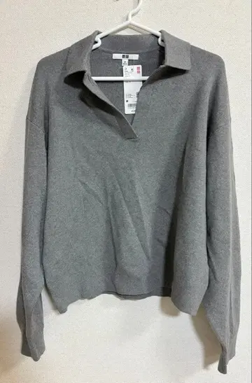 유니클로 스무스 코튼 릴랙스 폴로 스웨터 gray M