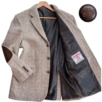 [ 극상 레어 ] 해리스 트위드 테일러드 자켓 엘보 패치 특주 버튼