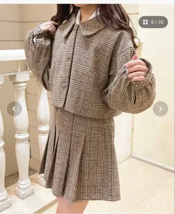 Apres jour 체크 숏 자켓/사다리꼴 스커트 셋업