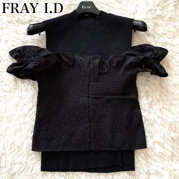 미사용급 FRAY I.D 24SS 셔링 블라우스 세트 니트 블랙