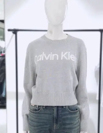 Calvin Klein 그레이 로고 니트 스웨터