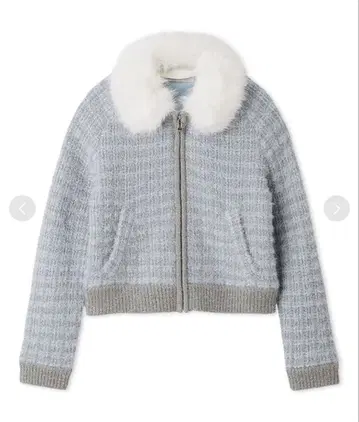 새상품 셀포드 퍼 카라 트위드 니트 블루종