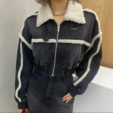 EVRIS 데님 보아 블루종 & 스커트 (셋업)