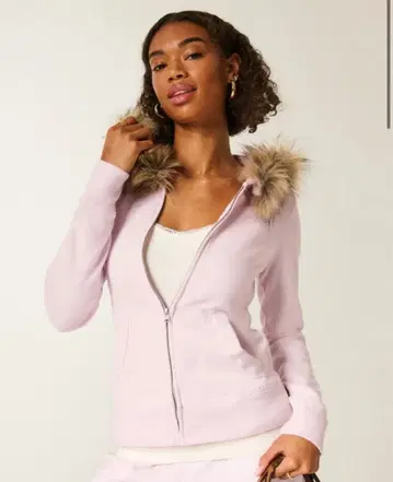 홀리스터 인조 모피 트리밍 집업 후디