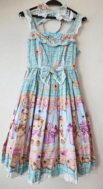 곰쿠먀짱의 스위트 초콜릿 패턴 스캘럽 오버롤 스커트 세트