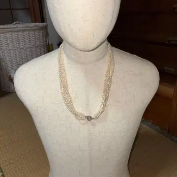 화이트 펄 다층 목걸이