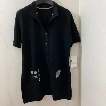 캐시미어 100% 블랙 반팔 가디건 40