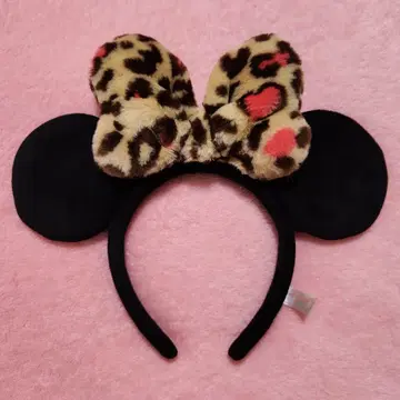 디즈니 머리띠 미니 리본 핑크 레오파드 무늬 레오파드