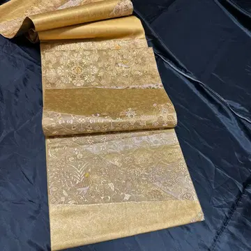 골드 후쿠로 오비 꽃무늬와 새 자수