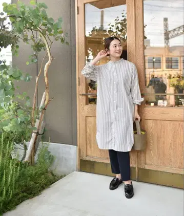 [ 새상품급 ] OURHOME 반슈 직조 베이직 셔츠 롱 셔츠 베이지