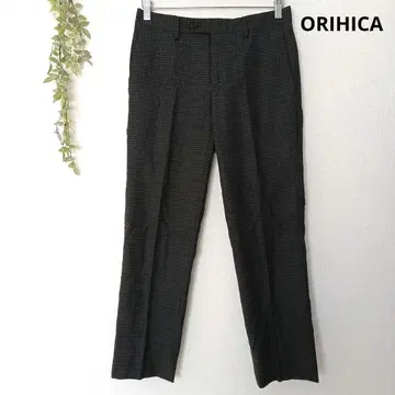 오리히카 슬랙스 팬츠 체크 무늬 캐주얼 오피스 울 혼방 W76
