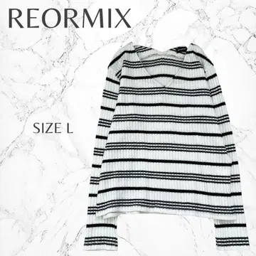 REORMIX 캐주얼 돌려입기 발군 V넥 보더 긴팔 니트 L