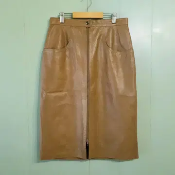 브라운 가죽 타이트 스커트 풀 집업 랩 스커트 가죽