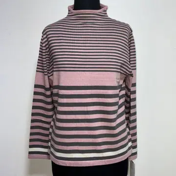 인기 새상품 스트레치 보더 미세스 니트 보틀넥 핑크 x 그레이