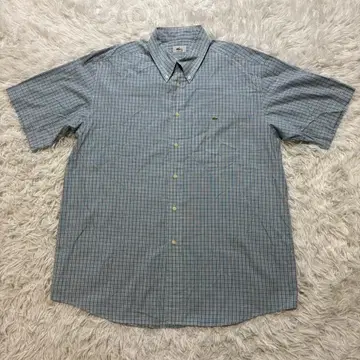 LACOSTE (라코스테) 반팔 체크 셔츠 자수 로고