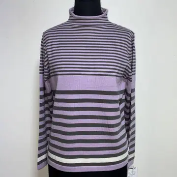 인기 새상품 스트레치 보더 미세스 니트 보틀넥 라벤더 x 그레이