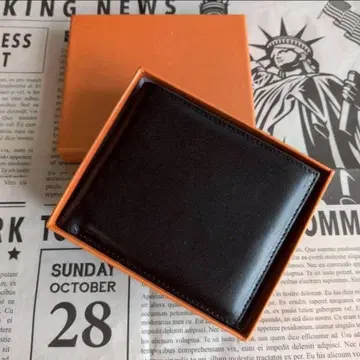 지갑 접이식 블랙 접이식 지갑 얇은 타입 남성용 기프트 가죽 선물 카드