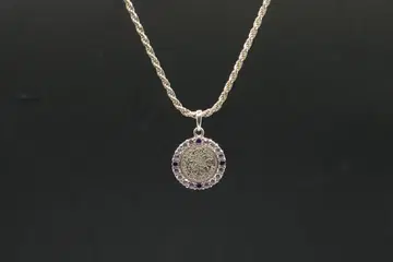 새상품급 아쿠아 실버 6펜스 코인 목걸이 펜던트 지르코니아