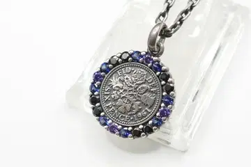 컨디션 최상 아쿠아 실버 6펜스 코인 목걸이 펜던트 지르코니아 블랙