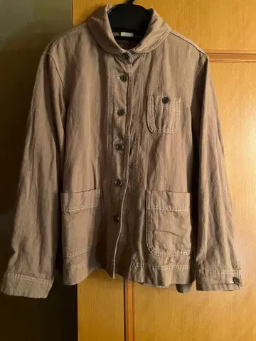 바스코 면린넨 둥근 카라 베이지 긴팔 자켓 L 사이즈