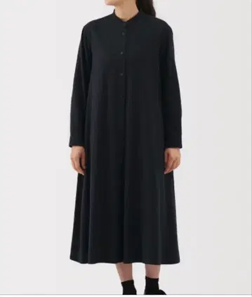 무인양품 양면 기모 플란넬 스탠드 카라 긴팔 원피스 다크 네이비 XL