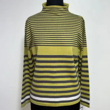 인기 새상품 스트레치 보더 니트 미세스 보틀넥 그린 x 그레이