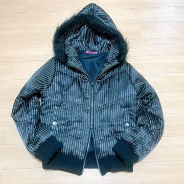 [ 미사용 새상품 ] 스트라이프 퍼 후드 다운 자켓 L 사이즈