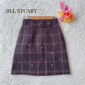 질스튜어트 [ M ] 체크 무늬 타이트 스커트 장식 펄 페미닌