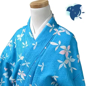 C16 치도리야 기모노 코몬 워셔블 기모노 화학 섬유 꽃 스카이블루