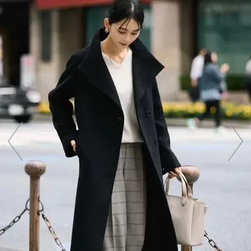 a.v.v. 접이식 라펠 롱 코트 블랙 XS