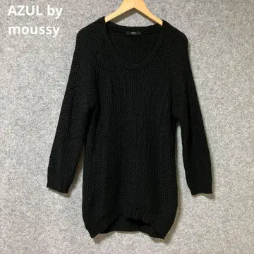 AZUL by moussy 블랙 짜임 니트 긴팔