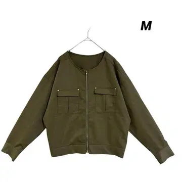 카키 지퍼 블루종 M 루즈 실루엣 드롭 숄더 아우터 새상품급