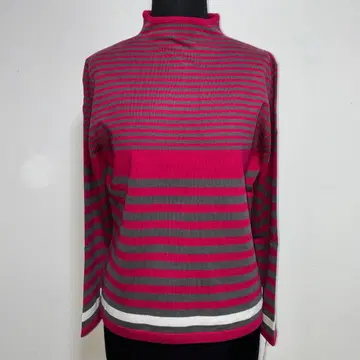 인기 새상품 스트레치 보더 니트 미세스 보틀넥 체리 x 그레이