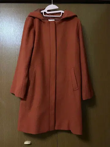 오렌지 계열 후드 부착 롱 코트 M
