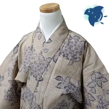 C16 치도리야 기모노 코몬 단의 워셔블 기모노 화학 섬유 꽃 브라운