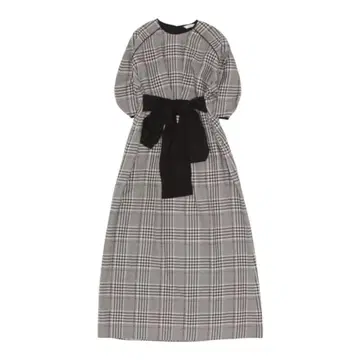 [새상품급] CLANE 클라네 체크 무늬 롱 원피스 허리 리본
