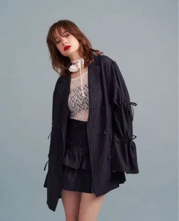 jouetie 슬리브 리본 자켓 미니 원피스 스트라이프