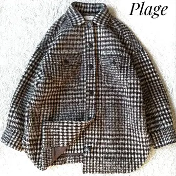 [ Plage ] 체크 샤기 자켓 38 브라운 숏코트