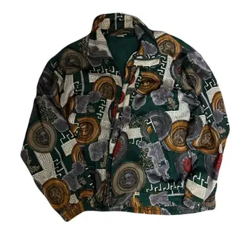 실크 100% 구제 의류 남성용 여성용 올 패턴 블루종 자켓 빈티지