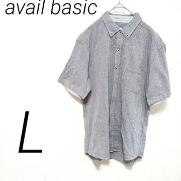 avail basic 그레이 반팔 셔츠 버튼 다운 칼라 포켓 L