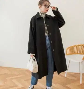 ANGIE 울라이크 스텐카라 코트 롱 코트 블랙