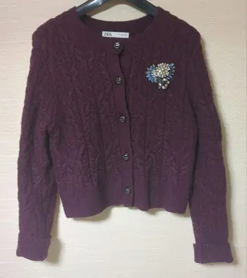 ZARA 퍼플 케이블 니트 가디건 비쥬 포함