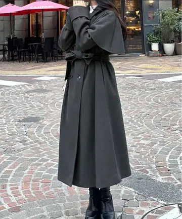 스탠 칼라 케이프 코트