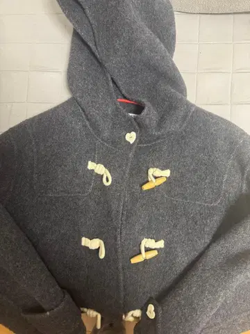 한국 그레이 후드 부착 더플 코트