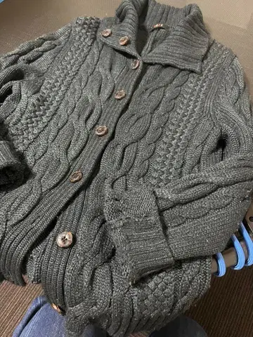 DAKS 블루 그레이 케이블 니트 가디건 캐시미어 혼방